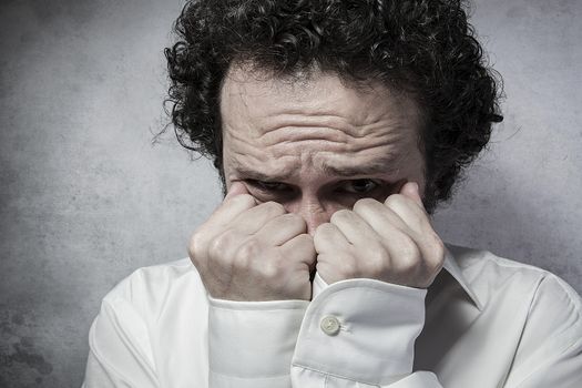 fear decision, businessman with very afraid, man in white shirt with funny expressions