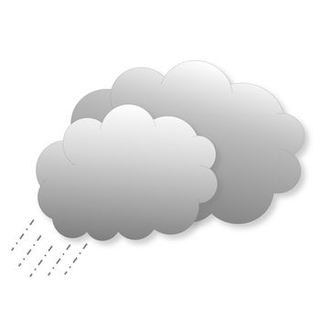 Two grey clouds with rain as weather icon in white background