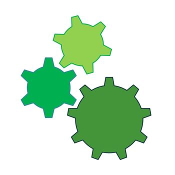 Three green gears isolated in white background