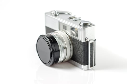 Retro photo camera isolated on white ,Selective focus  :Clipping path included