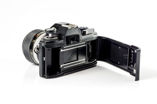  rear-view  of a film photo camera  isolated on white :Clipping path included  