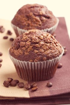 two chocolate chip muffins