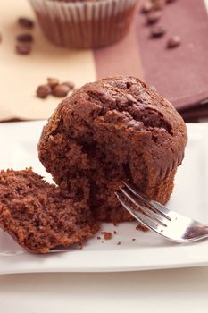 Chocolate oat bran muffins on the table