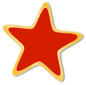 Decorative star with red and golden frame on a white background