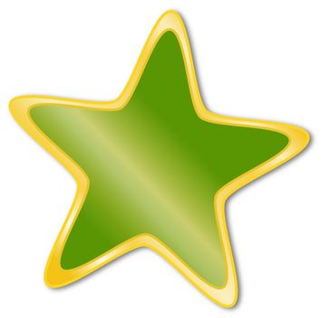 Decorative star with green and golden frame on a white background