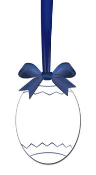 Decorative egg with blue bow as a easter price tag on a white background isolated