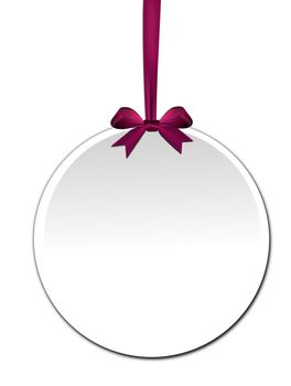 Decorative round with violet red bow on a white background