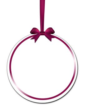 Decorative round with violet red bow on a white background