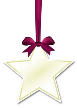 Decorative star with violet red bow on a white background