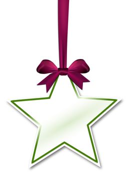 Decorative star with violet red bow on a white background