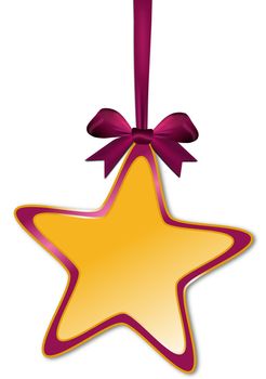 Decorative star with violet red bow on a white background