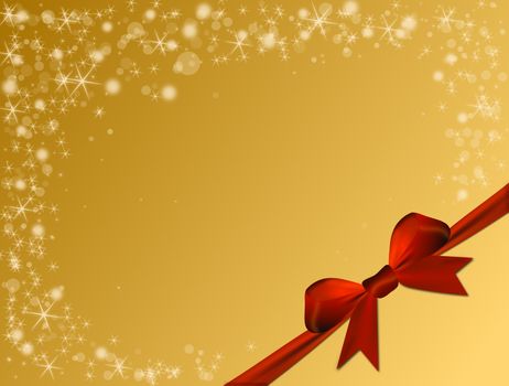 Shiny golden background with red bow and text space