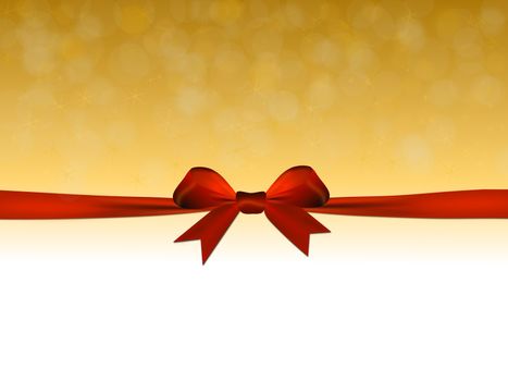 Shiny golden background with red bow and text space