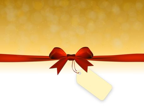 Shiny golden background with red bow and text space and label