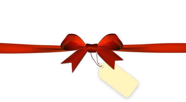 Red bow isolated on a white background with label