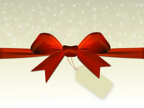 Shiny beige background with red bow and text space with price tag