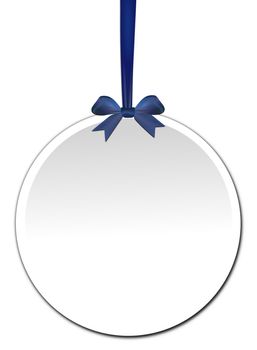 Decorative round with blue bow on a white background