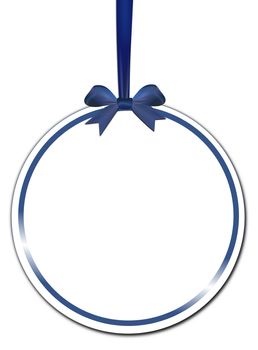 Decorative round with blue bow on a white background