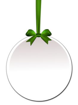 Decorative round with green bow on a white background