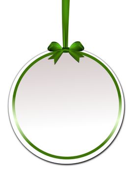 Decorative round with green bow on a white background