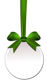 Decorative round with green bow on a white background