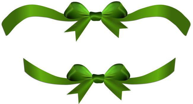 Green bow on the gift or heart isolated on a white background