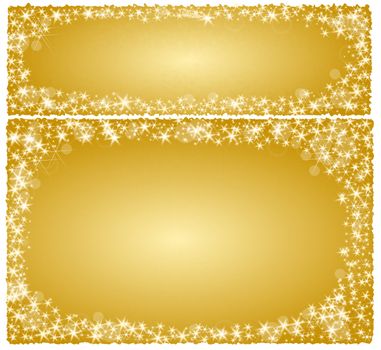 Frame christmas card on a golden background with stars