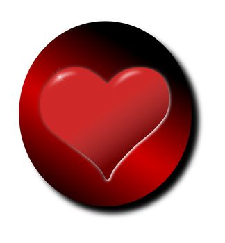 3D Red heart button isolated on a white background