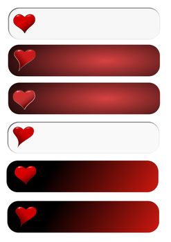 Banners with heart on a red hued background on a white isolated