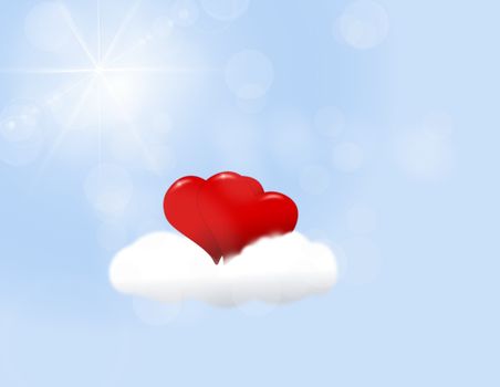 Couple of hearts on a cloud for a Valentine's Day on a white background