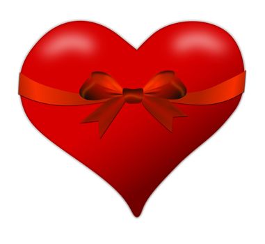 Heart for a Valentine's Day or Mother's Day on a white background with red bow