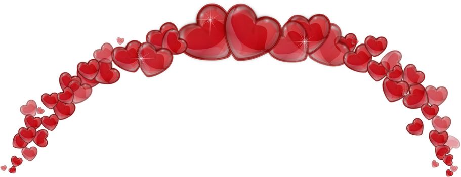 Frame of red hearts on a white background for a Valentine's Day