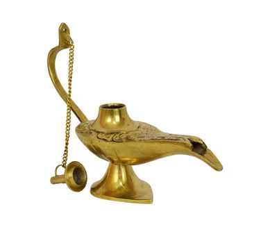 Gold genie lamp. Isolated on white background