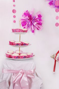 Dessert table with sweets for pink decoration party