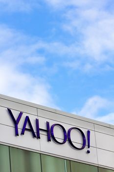 SUNNYVALE, CA/USA - MARCH 1, 2014:  Yahoo Corporate Headquarters Sign. Yahoo is an American multinational Internet corporation globally known for its Web portal, search engine Yahoo Search, and related services