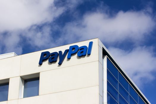 SAN JOSE, CA/USA - MARCH 1, 2014:  PayPal Corporate Headquarters Sign. PayPal is an international e-commerce business allowing payments and money transfers to be made through the Internet.