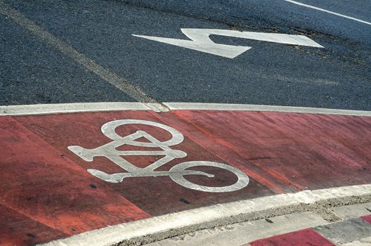 Close up of cycle lane in the road 