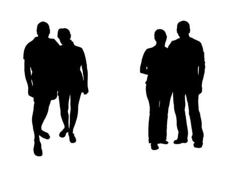 Silhouettes of mens and womens standing together.