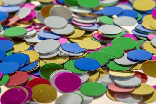 close up of small color confetti background or backdrop
