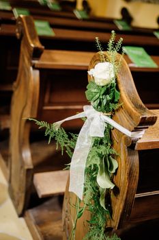 Beautiful flower wedding decoration in a church