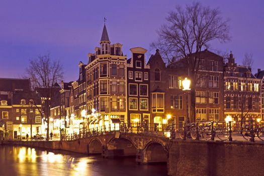 City scenic from Amsterdam in the Netherlands by night