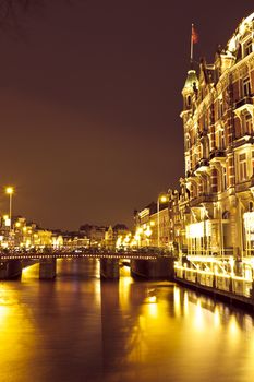 City scenic from Amsterdam in the Netherlands by night