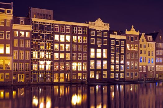 City scenic from Amsterdam in the Netherlands by night