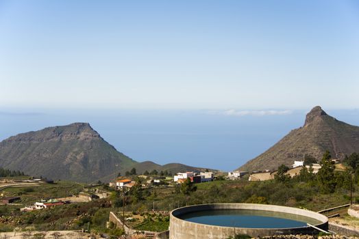 A pool water reservoir for farming on Tenerife, Canary Islands
