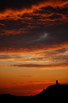 Red sunset sky silhouette Tournon-d'Agenais France Aug-14-07