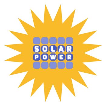 Abstract Illustration of a sun with solar panels and text