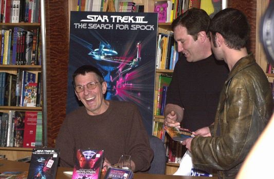 Leonard Nimoy at the Virgin Megastore in Hollywood to sign copies of the new DVD release of "Star Trek III: The Search For Spock," among other items, 04-26-00