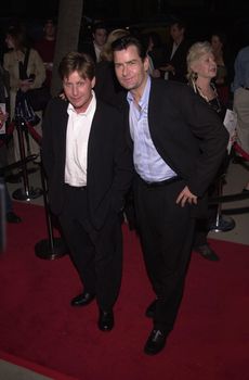 Emilio Estevez and Charlie Sheen at the premiere of Showtime's "RATED X" in Hollywood, 04-27-00