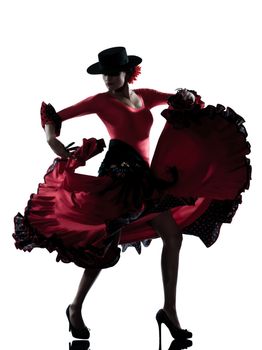 one woman gypsy flamenco dancing dancer on studio isolated white background