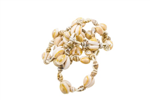 Seashell necklace close up isolated on white